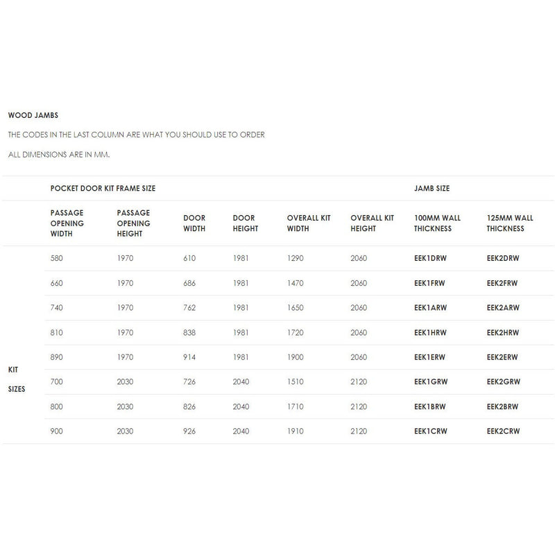 Ermetika EvoKit Single Pocket Door System 726x2040 Door 125mm WT - Raw Wood - EEK2ARW - Choice Handles