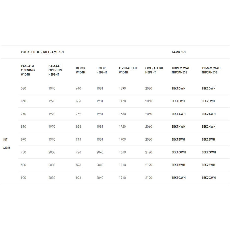 Ermetika EvoKit Single Pocket Door System 726x2040 Door 100mm WT - White - EEK1AWH - Choice Handles