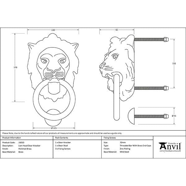 From The Anvil - Lion Head Door Knocker - Polished Brass - 33020 - Choice Handles