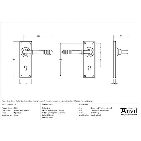 From The Anvil - Reeded Lever Lock Set - Aged Brass - 33040 - Choice Handles