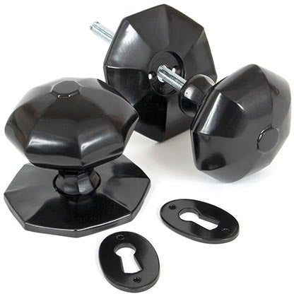 From The Anvil - Black Large Octagonal Mortice/Rim Knob Set - Black - 33065 - Choice Handles