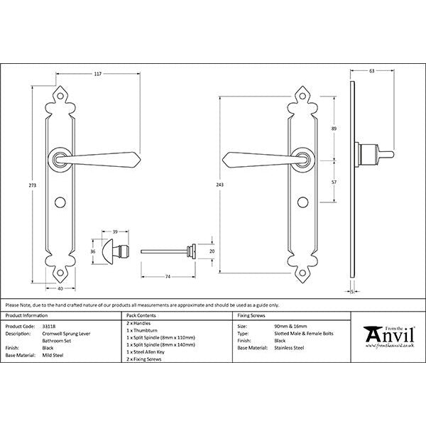 From The Anvil - Cromwell Lever Bathroom Set - Black - 33118 - Choice Handles