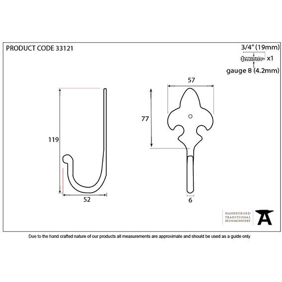 From The Anvil - Fleur-De-Lys Coat Hook - Beeswax - 33121 - Choice Handles