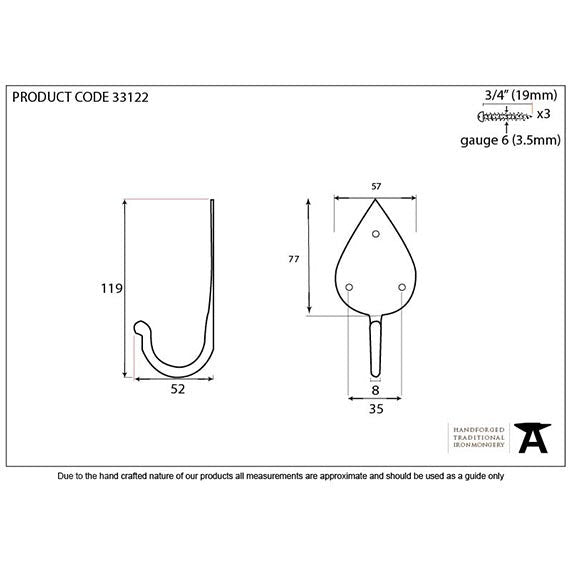 From The Anvil - Gothic Coat Hook - Beeswax - 33122 - Choice Handles