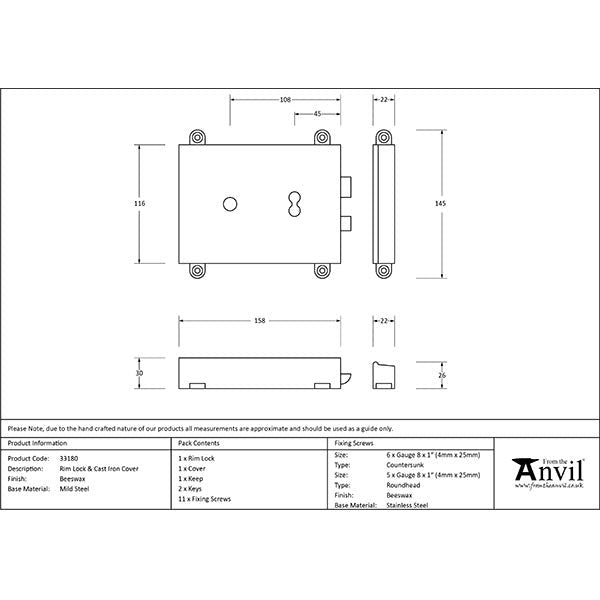 From The Anvil - Rim Lock & Cast Iron Cover - Beeswax - 33180 - Choice Handles