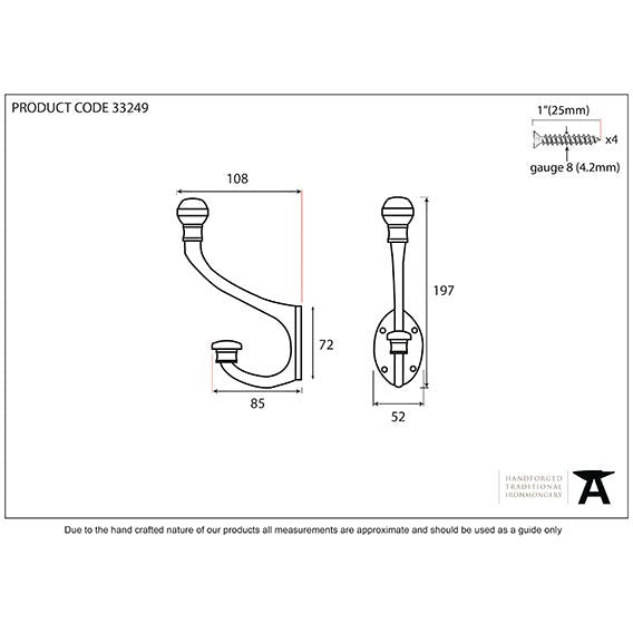 From The Anvil - 7 3/4" Hat & Coat Hook - Black - 33249 - Choice Handles