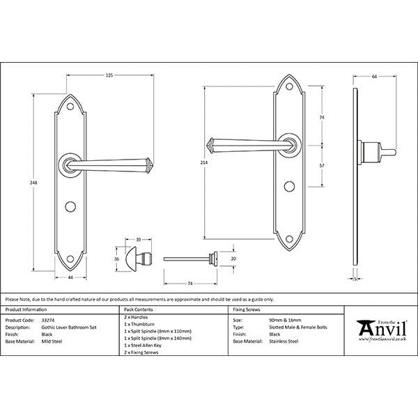 From The Anvil - Gothic Lever Bathroom Set - Black - 33274 - Choice Handles