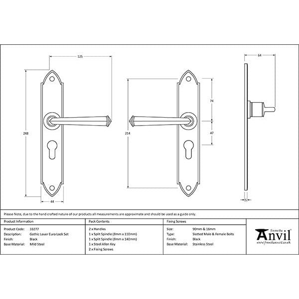 From The Anvil - Gothic Lever Euro Lock Set - Black - 33277 - Choice Handles