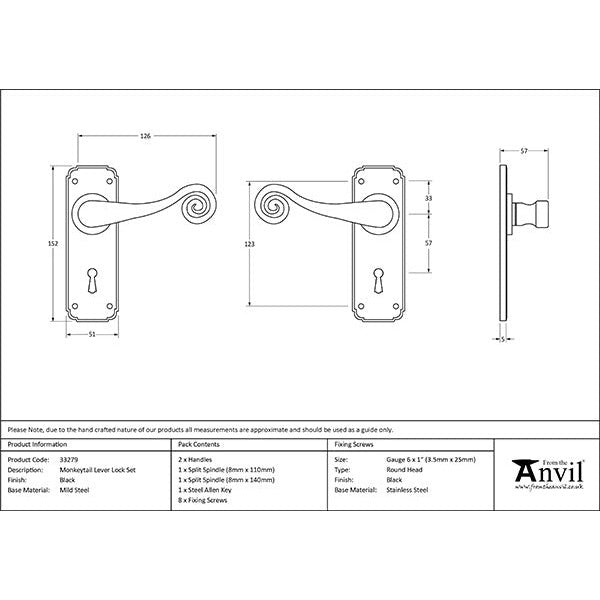 From The Anvil - Monkeytail Lever Lock Set - Black - 33279 - Choice Handles