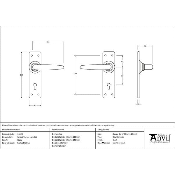 From The Anvil - Smooth Lever Lock Set - Black - 33320 - Choice Handles