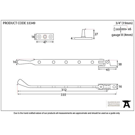 From The Anvil - 12" Peardrop Stay - Satin Chrome - 33349 - Choice Handles