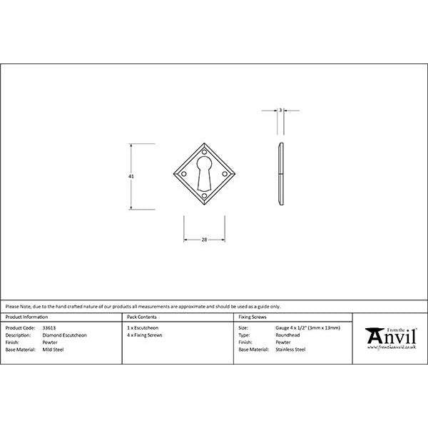 From The Anvil - Diamond Escutcheon - Pewter Patina - 33613 - Choice Handles