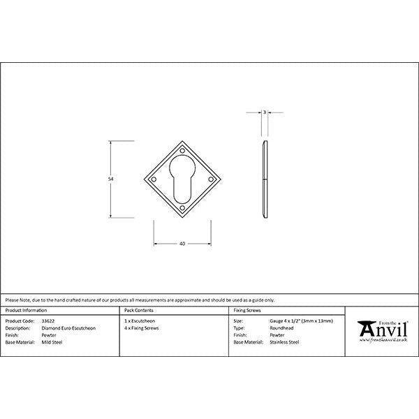 From The Anvil - Diamond Euro Escutcheon - Pewter Patina - 33622 - Choice Handles