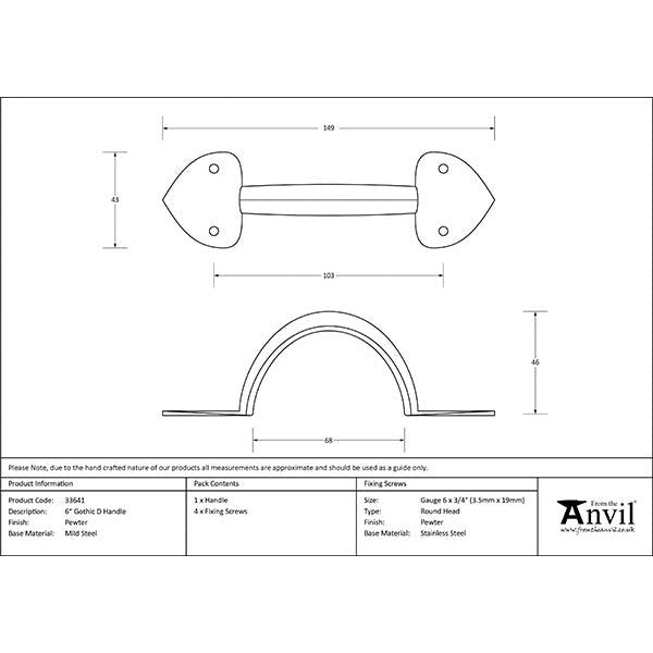 From The Anvil - 6" Gothic D Handle - Pewter Patina - 33641 - Choice Handles