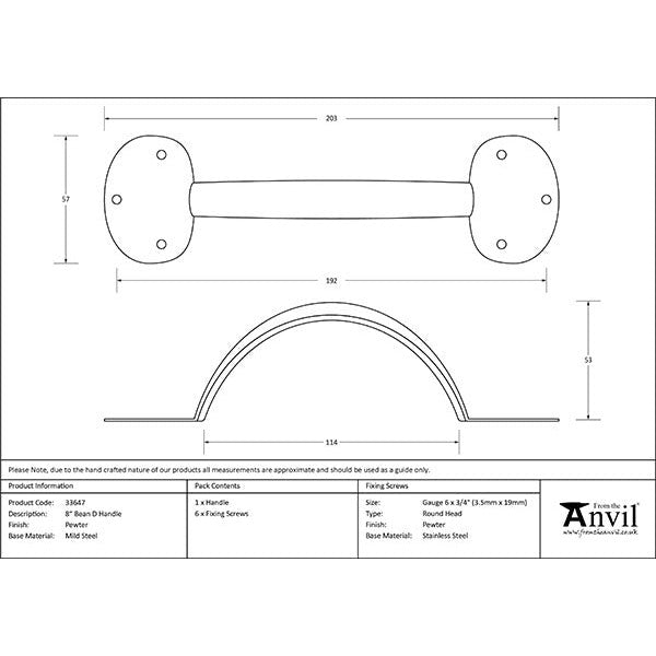 From The Anvil - 8" Bean D Handle - Pewter Patina - 33647 - Choice Handles