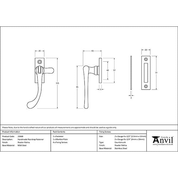 From The Anvil - Handmade Peardrop Fastener - Pewter Patina - 33668 - Choice Handles