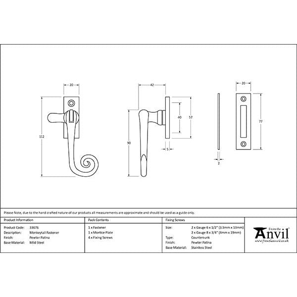 From The Anvil - Monkeytail Fastener - Pewter Patina - 33676 - Choice Handles