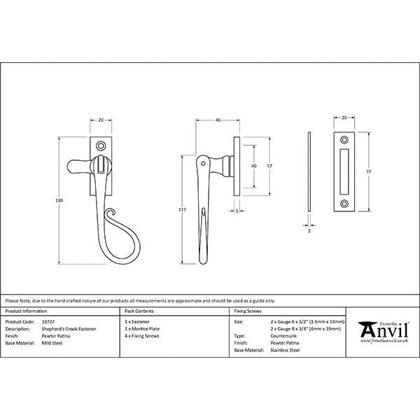 From The Anvil - Shepherd's Crook Fastener - Pewter Patina - 33727 - Choice Handles