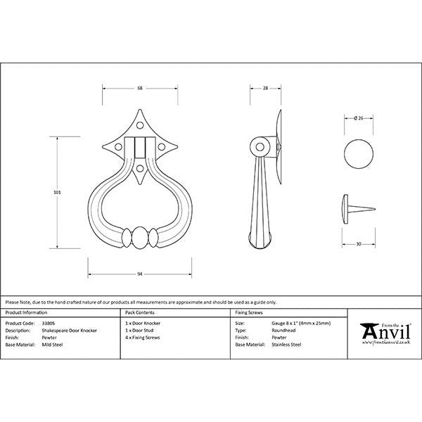 From The Anvil - Shakespeare Door Knocker - Pewter Patina - 33805 - Choice Handles