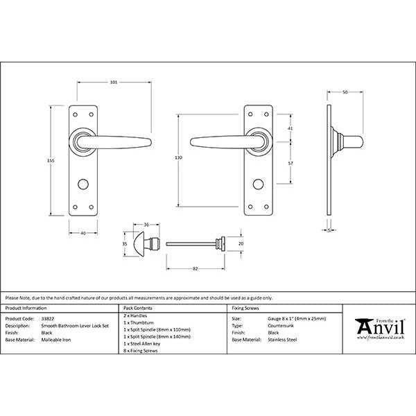 From The Anvil - Smooth Lever Bathroom Set - Black - 33822 - Choice Handles