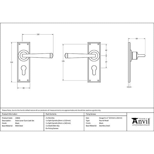 From The Anvil - Avon Lever Euro Lock Set - Black - 33826 - Choice Handles