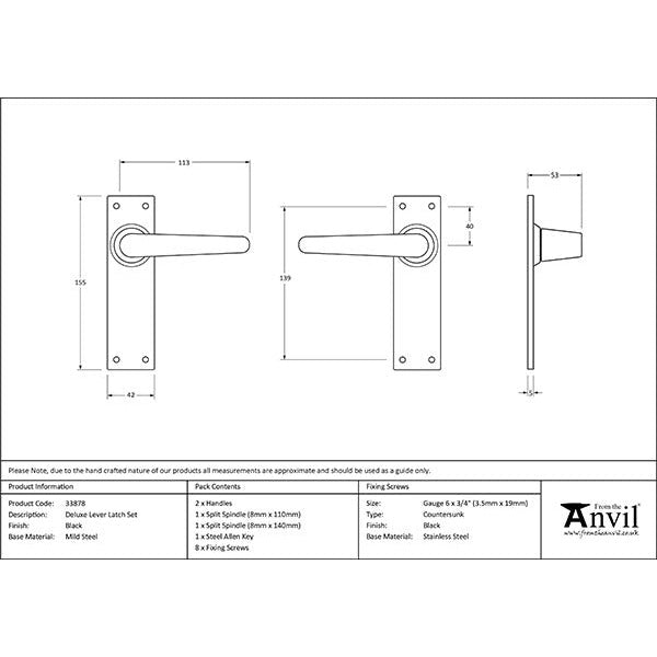 From The Anvil - Deluxe Lever Latch Set - Black - 33878