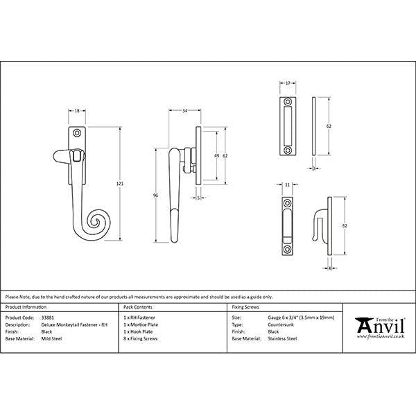 From The Anvil - Locking Deluxe Monkeytail Fastener - RH - Black - 33881 - Choice Handles