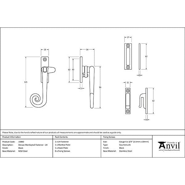 From The Anvil - Locking Deluxe Monkeytail Fastener - LH - Black - 33882 - Choice Handles