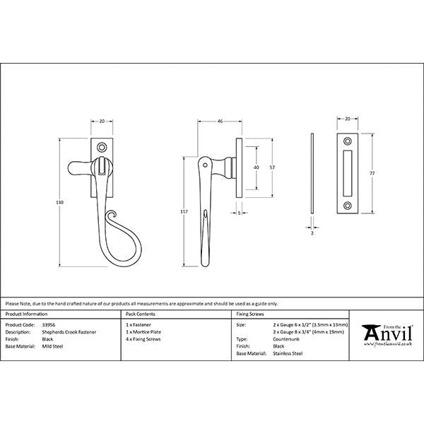 From The Anvil - Shepherd's Crook Fastener - Black - 33956 - Choice Handles