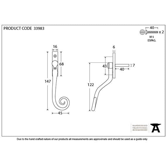 From The Anvil - 16mm Monkeytail Espag - RH - Black - 33983 - Choice Handles