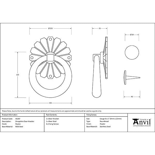 From The Anvil - Shropshire Door Knocker - Pewter Patina - 45207 - Choice Handles