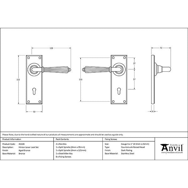 From The Anvil - Hinton Lever Lock Set - Aged Bronze - 45328 - Choice Handles