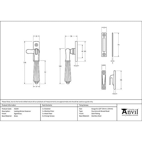 From The Anvil - Locking Hinton Fastener - Aged Brass - 45339 - Choice Handles