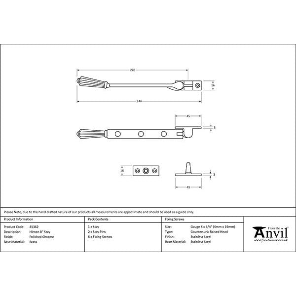 From The Anvil - 8" Hinton Stay - Polished Chrome - 45362 - Choice Handles