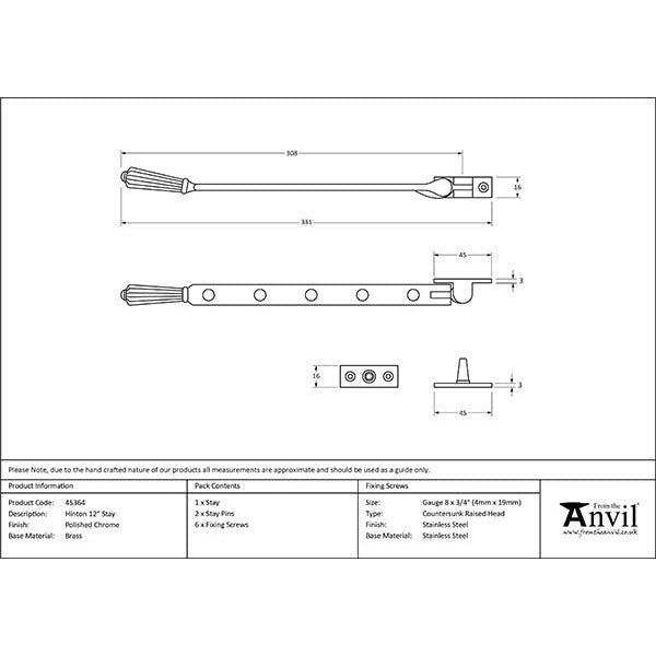 From The Anvil - 12" Hinton Stay - Polished Chrome - 45364 - Choice Handles