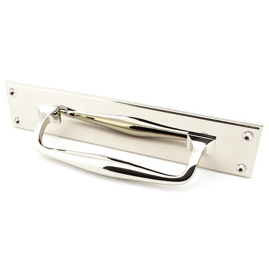 From The Anvil - 300mm Art Deco Pull Handle on Backplate - Polished Nickel - 45381 - Choice Handles