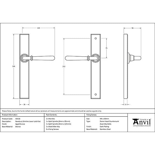 From The Anvil - Newbury Slimline Lever Latch Set - Aged Bronze - 45418 - Choice Handles