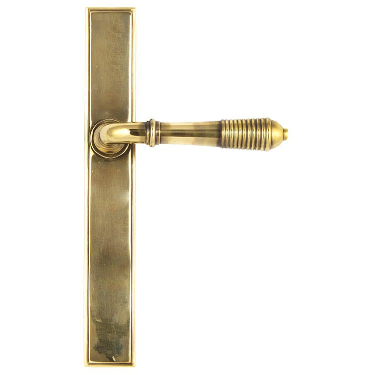 From The Anvil - Reeded Slimline Lever Latch Set - Aged Brass - 45419 - Choice Handles