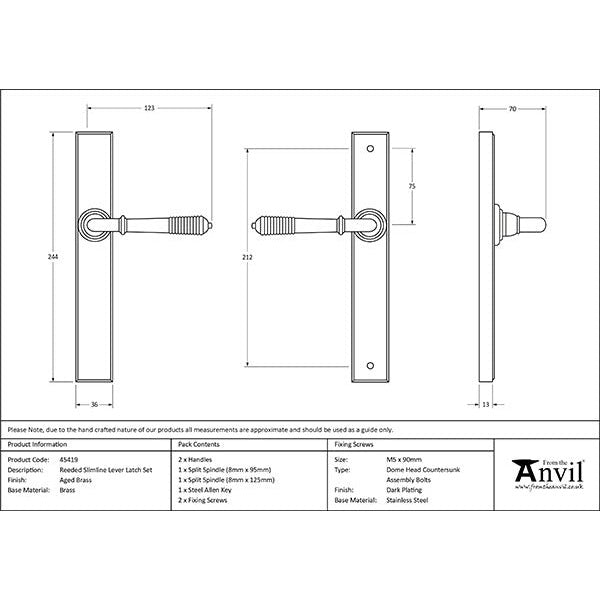 From The Anvil - Reeded Slimline Lever Latch Set - Aged Brass - 45419 - Choice Handles