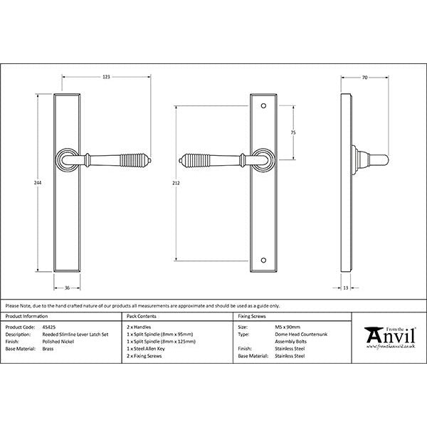 From The Anvil - Reeded Slimline Lever Latch Set - Polished Nickel - 45425 - Choice Handles