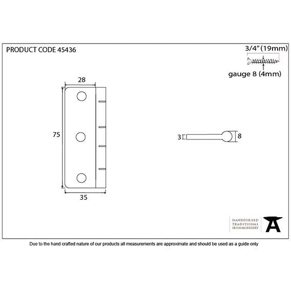 From The Anvil - 3" Dummy Butt Hinge (Single) - Pewter Patina - 45436 - Choice Handles