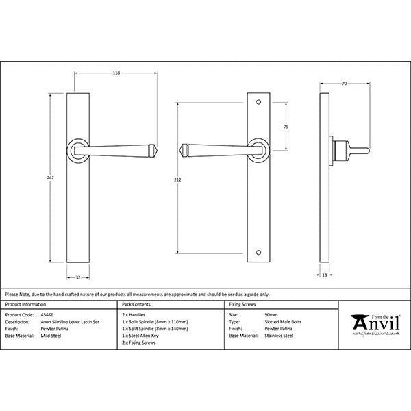 From The Anvil - Avon Slimline Lever Latch Set - Pewter Patina - 45446 - Choice Handles