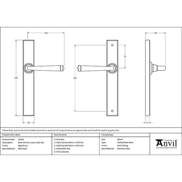 From The Anvil - Avon Slimline Lever Latch Set - Aged Brass - 45448 - Choice Handles