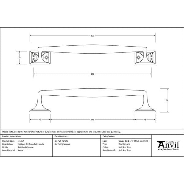 From The Anvil - 300mm Art Deco Pull Handle - Polished Chrome - 45457 - Choice Handles