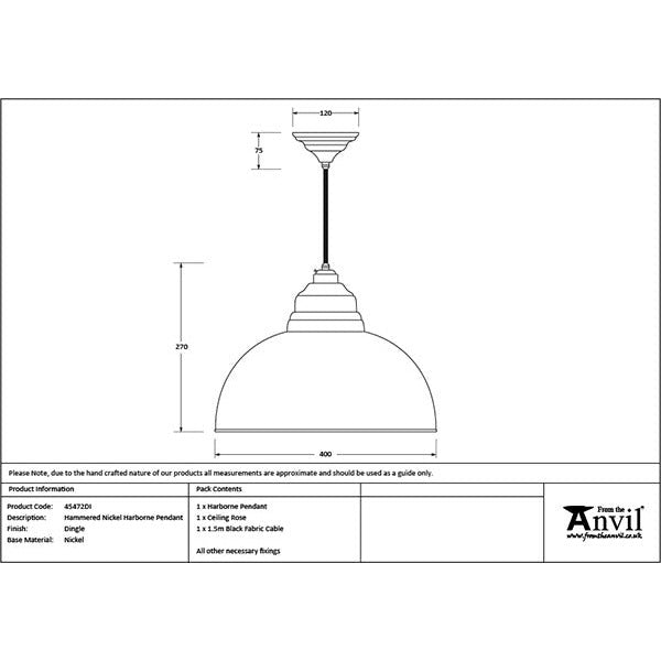 From The Anvil - Harborne Pendant in Dingle - Hammered Nickel - 45472DI - Choice Handles