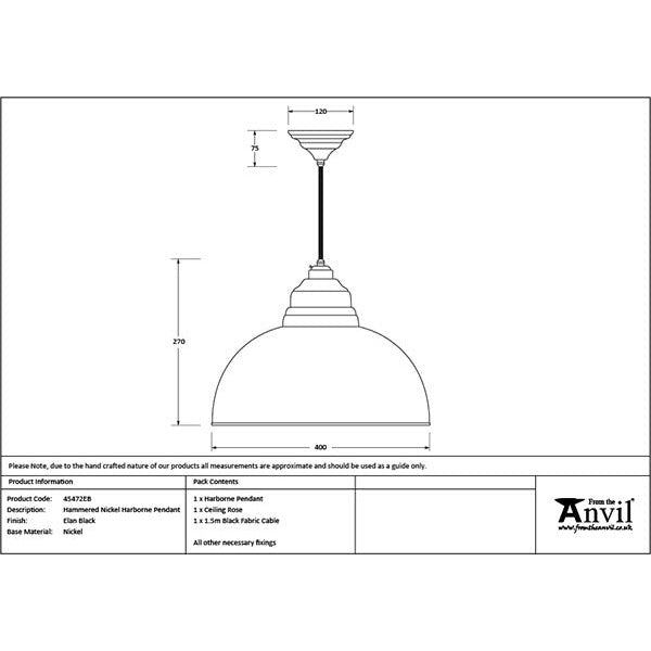 From The Anvil - Harborne Pendant in Elan Black - Hammered Nickel - 45472EB - Choice Handles