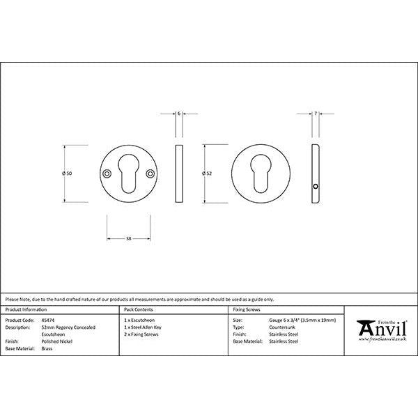 From The Anvil - 52mm Regency Concealed Escutcheon - Polished Nickel - 45474 - Choice Handles