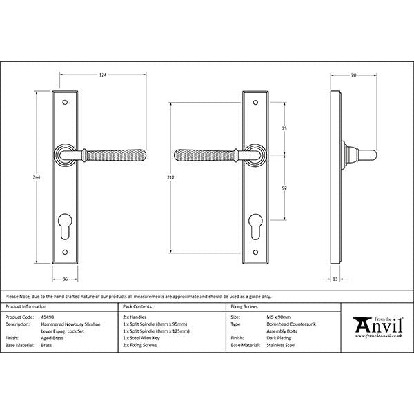 From The Anvil - Hammered Newbury Slimline Espag. Lock Set - Aged Brass - 45498 - Choice Handles