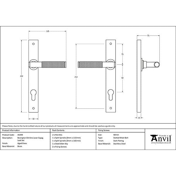 From The Anvil - Brompton Slimline Lever Espag. Lock Set - Aged Brass - 45499 - Choice Handles