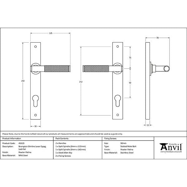 From The Anvil - Brompton Slimline Lever Espag. Lock Set - Pewter Patina - 45529 - Choice Handles